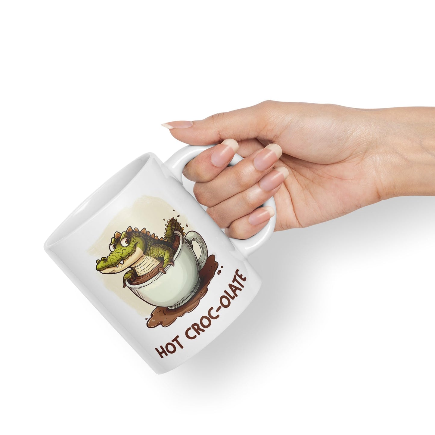 Hot Croc-olate, hot Chocolate Crocodile Joke sarkasm Sarcastic Ceramic Coloured Mug Cup for Tea Coffee Hot Brew 330ml 11Oz Gift