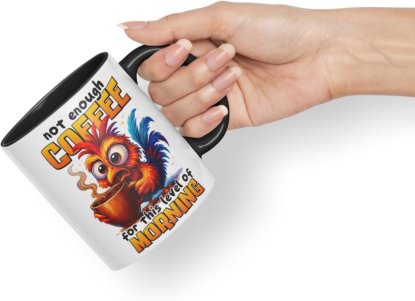 Vixar Not Enough Coffee for This Level of Morning Funny Rooster Mug – Coloured Ceramic Mug Cup Gift, 11oz (Black)