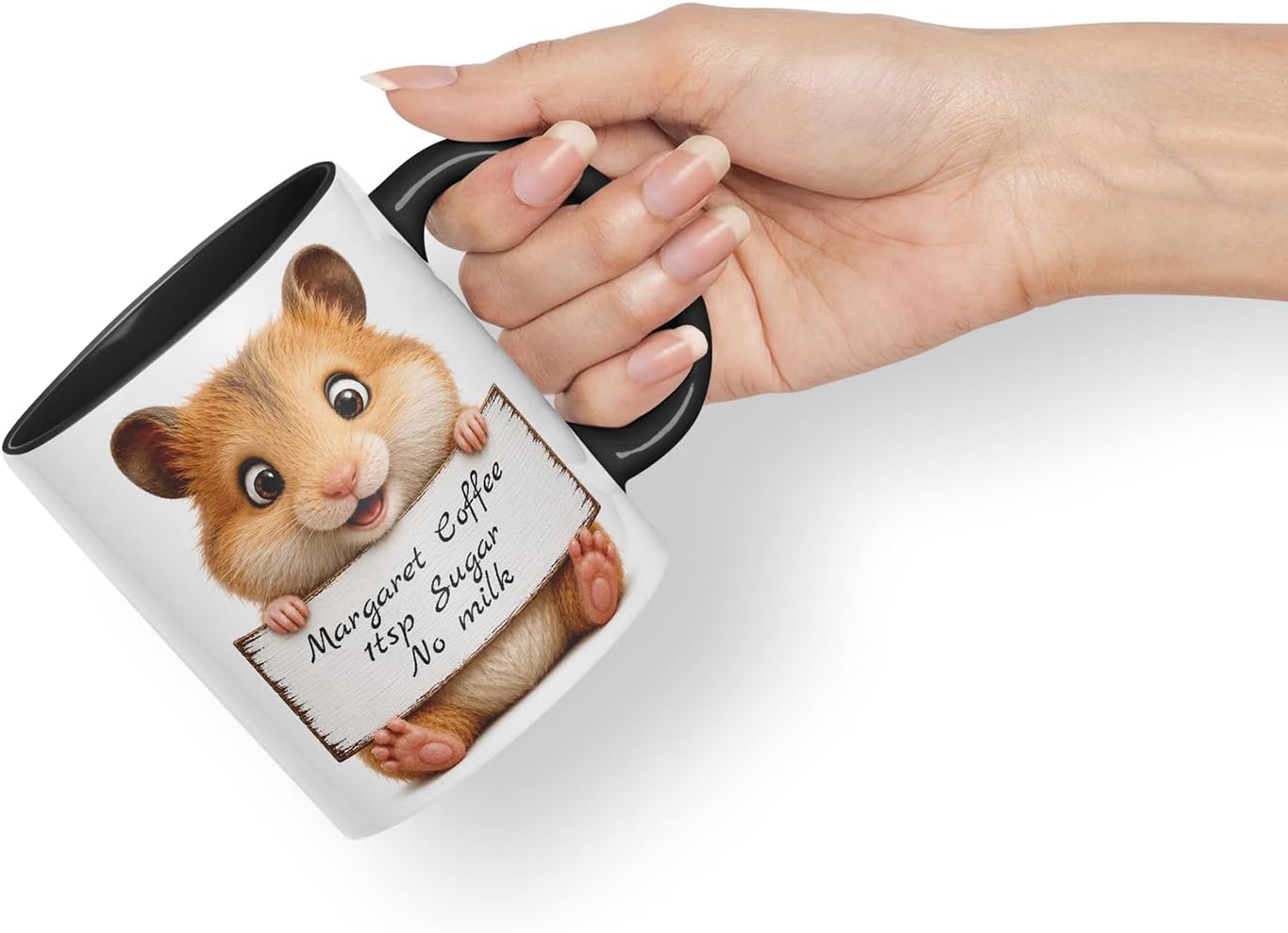 Vixar Personalised Hamster Mug with Name or Custom Message – Cute Animal Coloured Ceramic Mug Cup Gift, 11oz (Black)