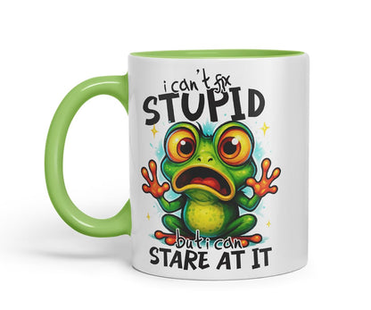 Vixar I Can't Fix Stupid But I Can Stare At It Funny Frog Mug – Coloured Ceramic Mug Cup Gift, 11oz (Black)