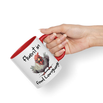Fluent in Fowl Language Rooster cockerel Joke sarkasm Sarcastic Ceramic Coloured Mug Cup for Tea Coffee Hot Brew 330ml 11Oz Gift