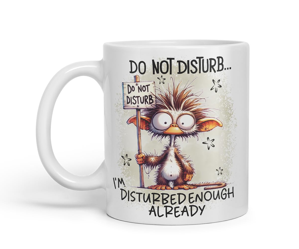 Vixar Do Not Disturb I'm Disturbed Enough Already Funny Quirky Animal – Coloured Ceramic Mug Cup Gift, 11oz (Black)