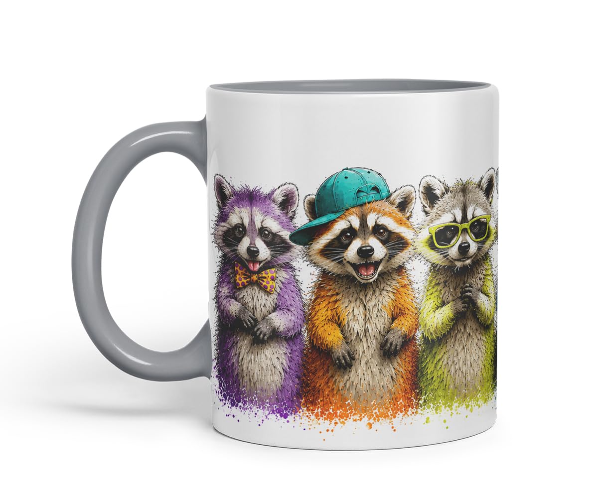 Raccoon Mug – Cute Raccoon Coloured Ceramic Mug Cup Gift, 11oz (Black)