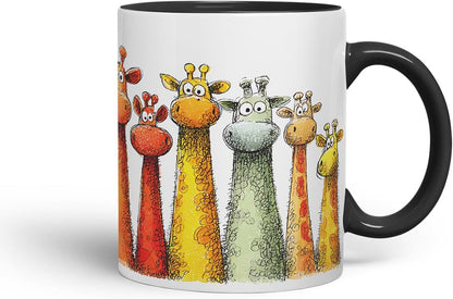 Vixar Funny Colourful Giraffe Friends Design – Cute Giraffe Character Mug for Wildlife & Animal Lovers, Coloured Mug Cup Gift, 11oz (Black)