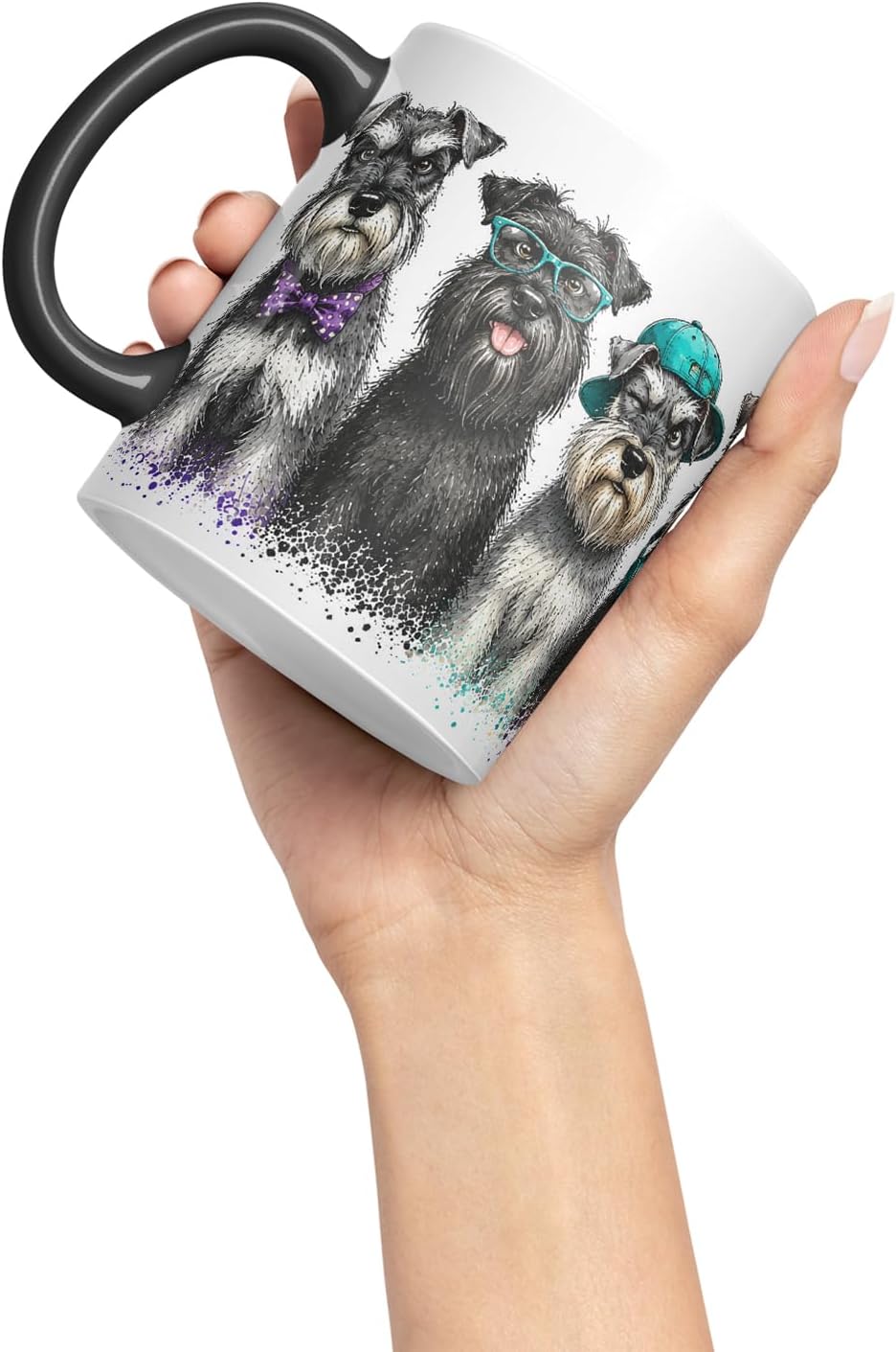 Vixar Schnauzer Dog Mug – Cute Schnauzer Coloured Ceramic Mug Cup Gift, 11oz (Black)