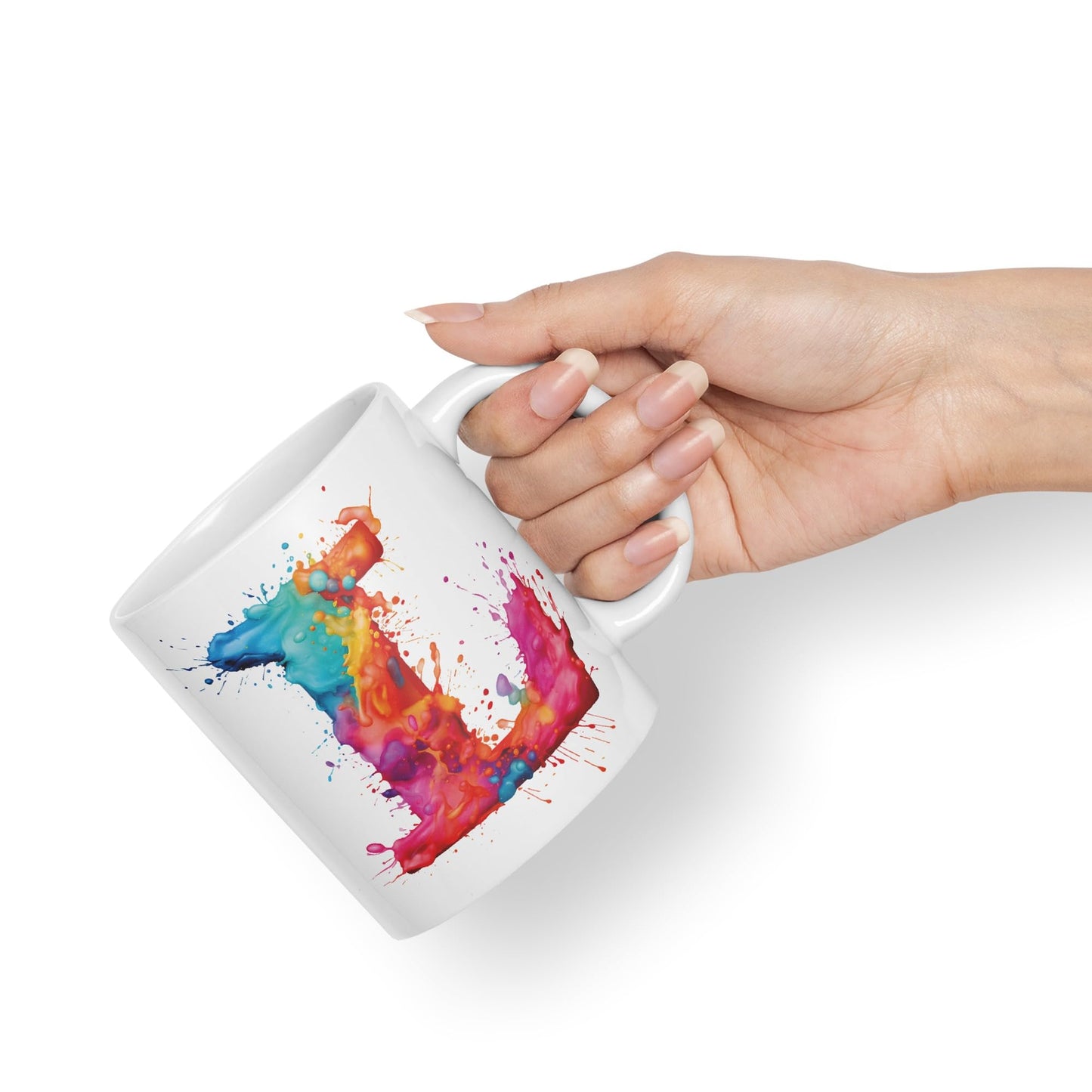 Letter L mug, Alphabet Letter L Monogram watercolour Ceramic Coloured Mug Cup for Tea Coffee Hot brew 330ml 11Oz Gift