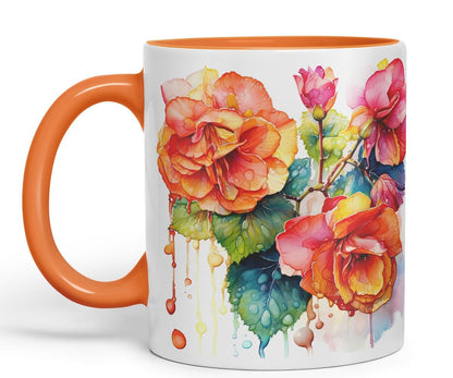 Vixar Begonia Botanical Art Mug Coloured Ceramic Mug Cup Gift, 11oz (Dark Green)
