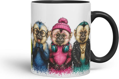 Vixar Monkey Mug – Cute Monkey Coloured Ceramic Mug Cup Gift, 11oz (Black)
