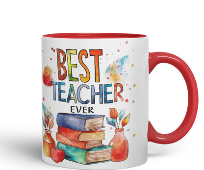 Vixar Best Teacher Mug Thank You, End of School Gift Ceramic Coloured Mug Cup for Tea Coffee Hot Brew 330ml 11Oz Gift Bta2