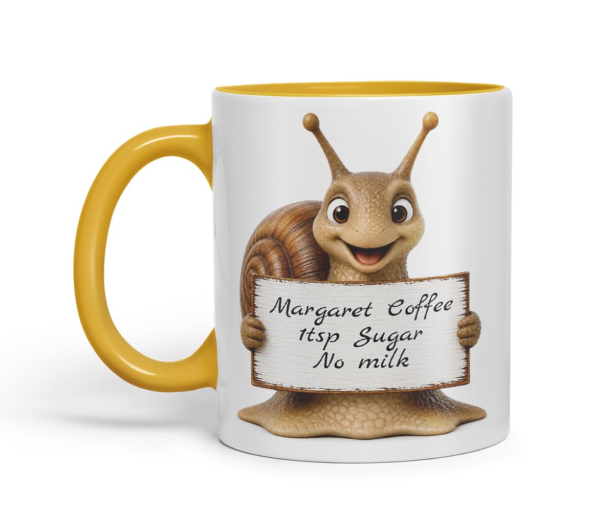 Vixar Personalised Snail Mug with Name or Custom Message – Cute Animal Coloured Ceramic Mug Cup Gift, 11oz (Black)