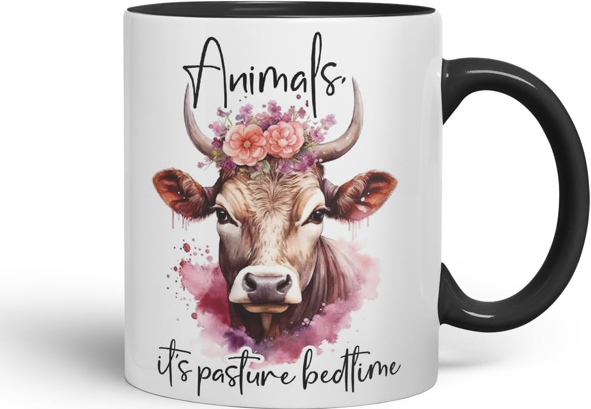 Vixar Animals It’s Pasture Bedtime – Coloured Ceramic Mug Cup Gift, 11oz (Black)