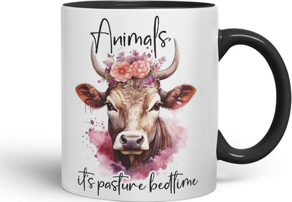 Vixar Animals It’s Pasture Bedtime – Coloured Ceramic Mug Cup Gift, 11oz (Black)