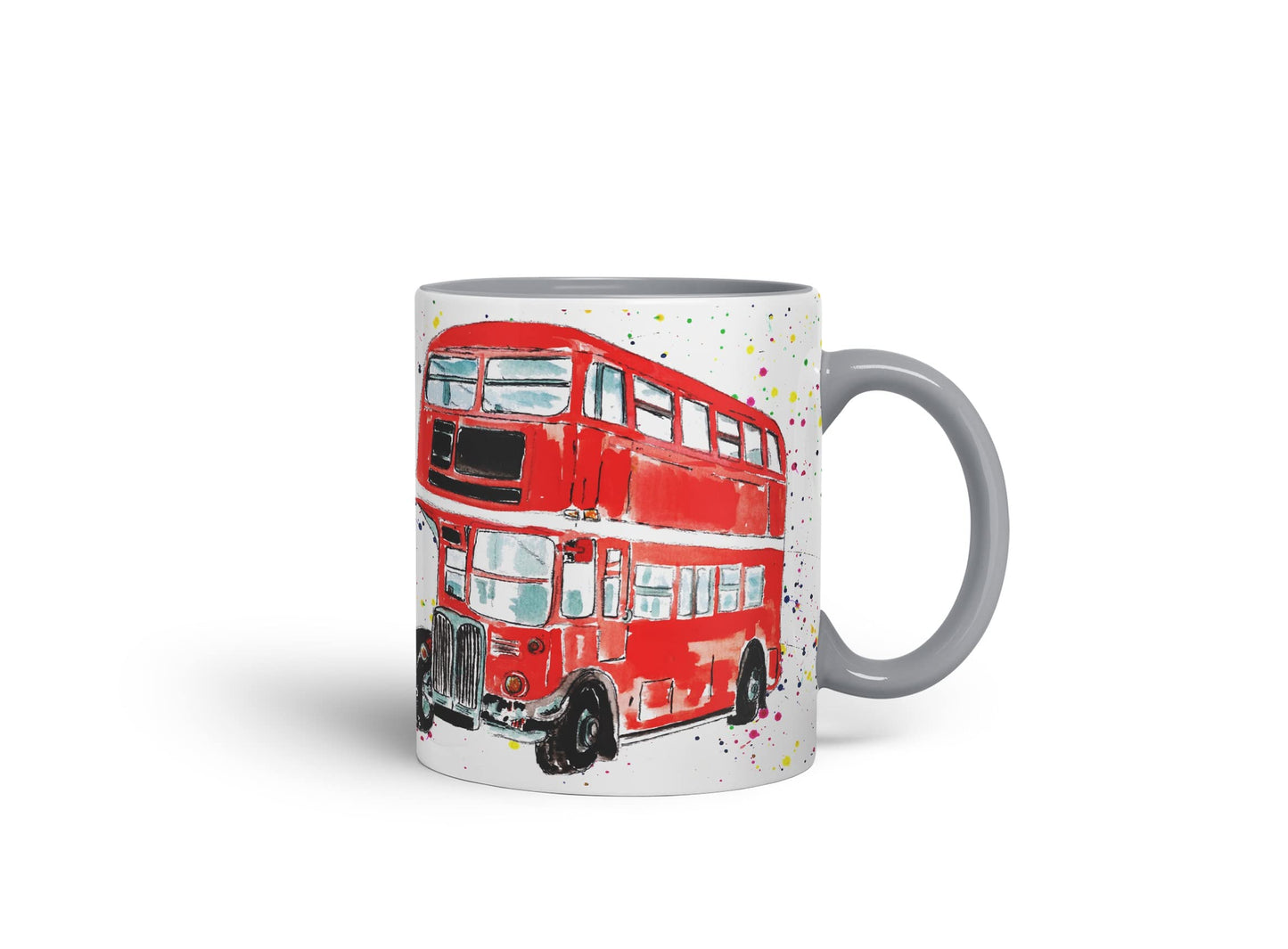Vixar Bus Classic London Busses Red Watercolour Art Coloured Mug Cup Gift Birthday Work Office Tea Coffee