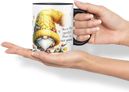 Vixar You're the Sweetest Mom I've Ever Gnome Cute Gnome Mother Mum Mug – Coloured Ceramic Mug Cup Gift, 11oz (Black)