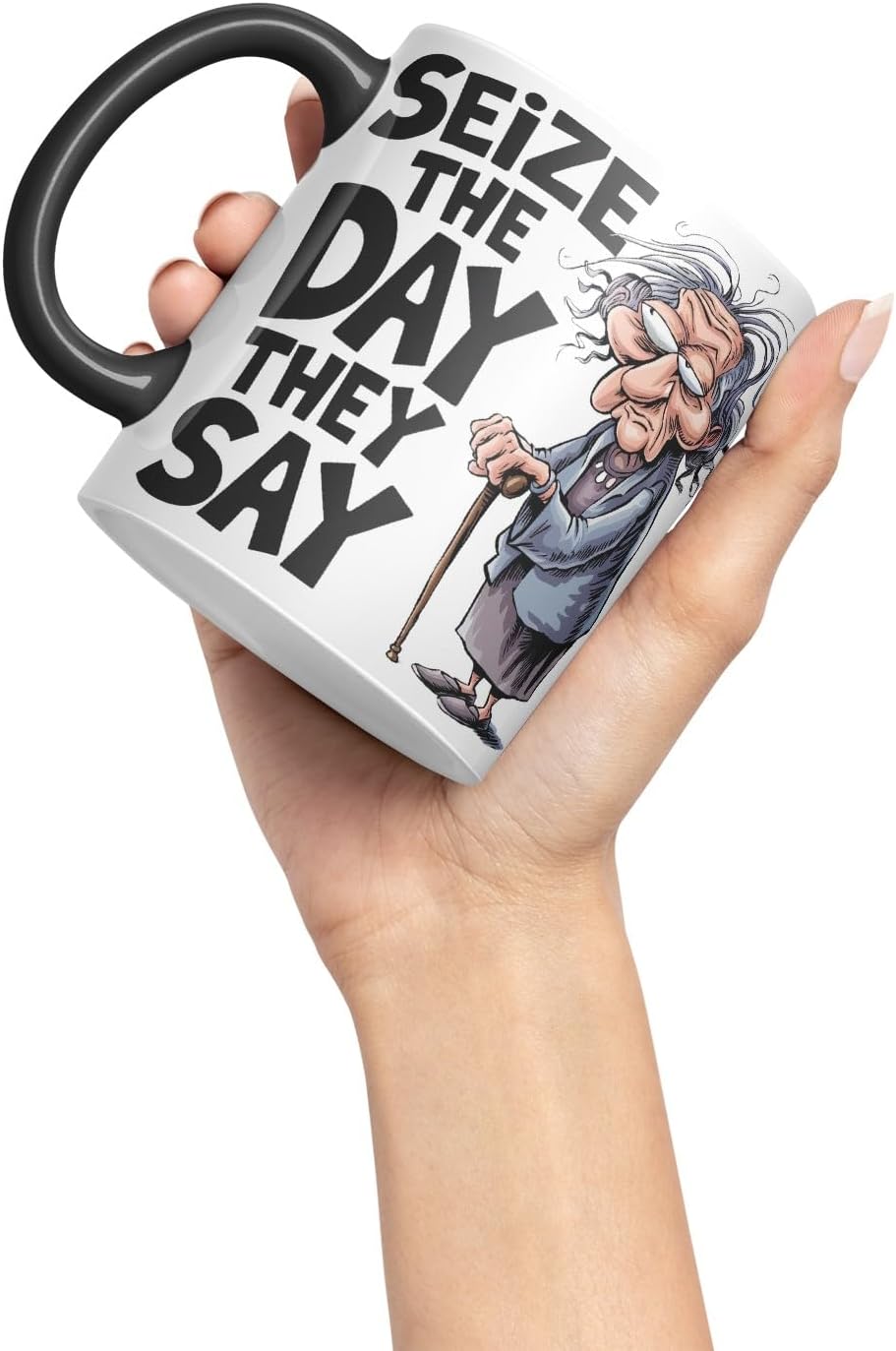 Vixar Seize The Day They Say – Coloured Ceramic Mug Cup Gift, 11oz (Black)