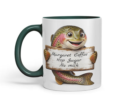 Vixar Personalised Trout Fish Mug with Name or Custom Message – Cute Animal Coloured Ceramic Mug Cup Gift, 11oz (Black)