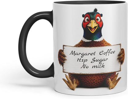 Vixar Personalised Pheasant Mug with Name or Custom Message – Cute Animal Coloured Ceramic Mug Cup Gift, 11oz (Black)
