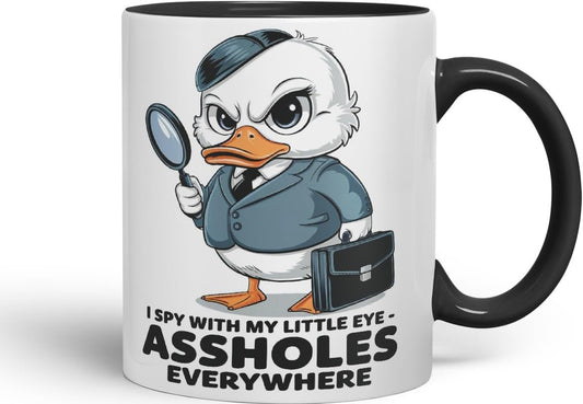 Vixar I Spy with My Little Eye Duck Mug – Coloured Ceramic Mug Cup Gift, 11oz (Black)