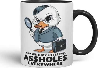 Vixar I Spy with My Little Eye Duck Mug – Coloured Ceramic Mug Cup Gift, 11oz (Black)