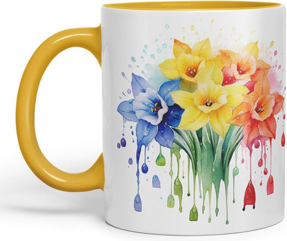 Vixar Daffodil Spring Flower Mug Coloured Ceramic Mug Cup Gift, 11oz (Gold Yellow)