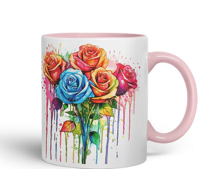 Vixar Rose Garden Classic Mug Coloured Ceramic Mug Cup Gift, 11oz (Light Blue)