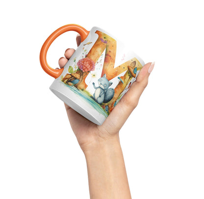 Letter M mug, Animals Alphabet Letter M Monogram animal for kids Ceramic Coloured Mug Cup for Tea Coffee Hot brew 330ml 11Oz Gift