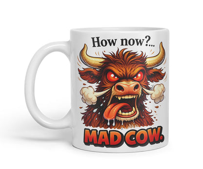 Vixar How Now Mad Cow Funny Highland Cow Mug – Coloured Ceramic Mug Cup Gift, 11oz (Black)