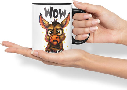 Wow Still Talking Sarcastic Donkey – Coloured Ceramic Mug Cup Gift, 11oz (Black)