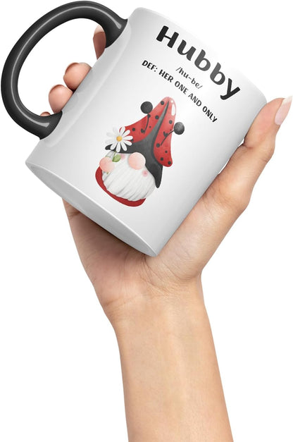 Vixar Hubby and Wifey Definition Gnome Couple Mugs – Coloured Ceramic Mugs Cups Gift, 11oz, Set of 2