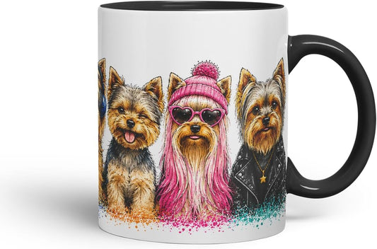 Vixar Yorkie Dog Mug – Cute Yorkshire Terrier Coloured Ceramic Mug Cup Gift, 11oz (Black)