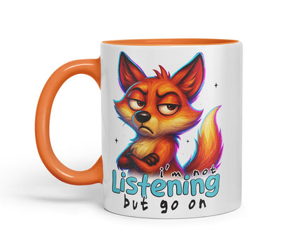 Vixar I'm Not Listening But Go On Sarcastic Fox – Coloured Ceramic Mug Cup Gift, 11oz (Black)