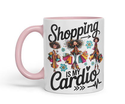 Vixar Shopping is My Cardio Mug – Coloured Ceramic Mug Cup Gift, 11oz (Black)
