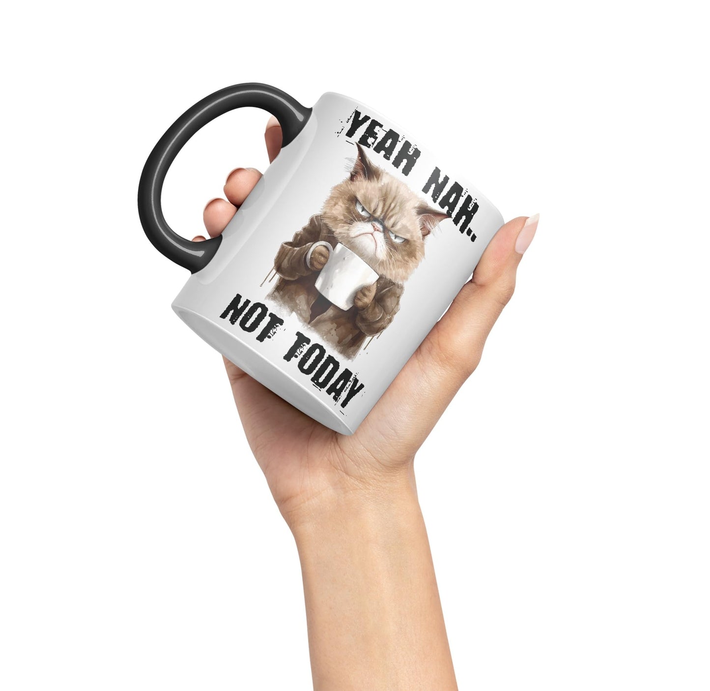 Yeah Nah.. Not Today, Cat Gift Sarcastic Joke Ceramic Coloured Mug Cup for Tea Coffee Hot Brew 330ml 11Oz