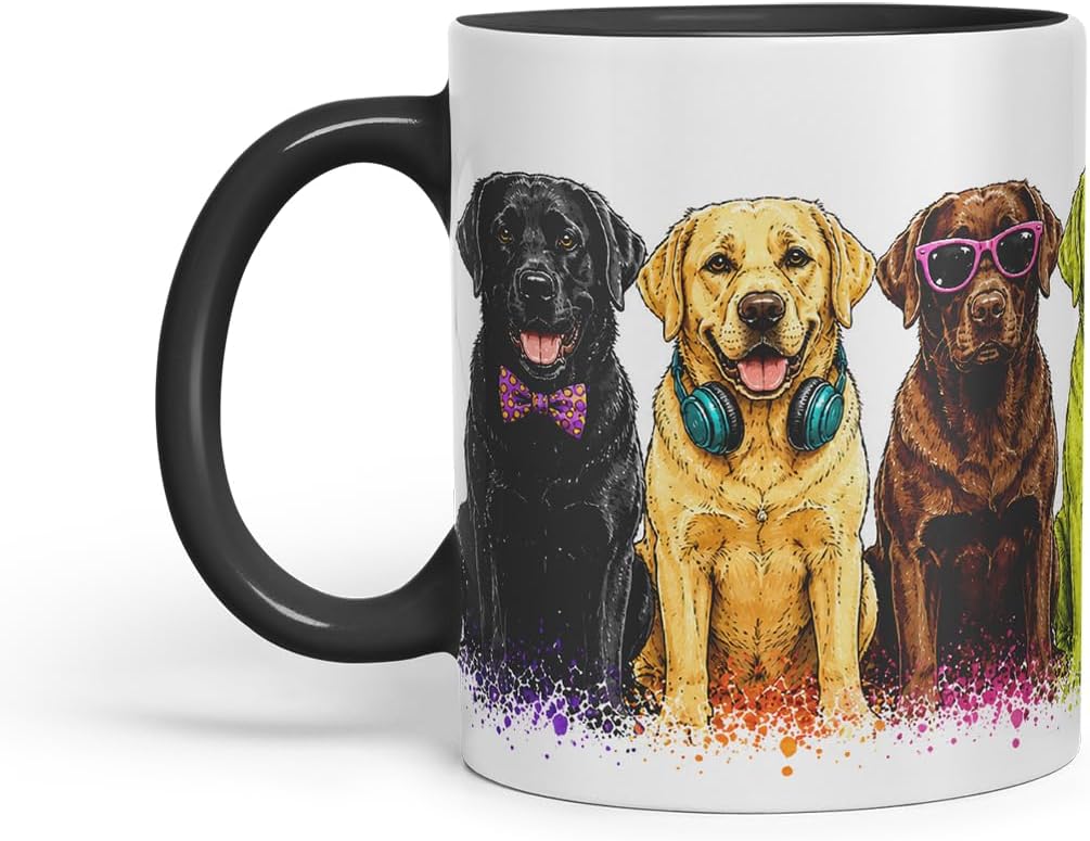 Vixar Labrador Retriever Dog Mug – Cute Labrador Coloured Ceramic Mug Cup Gift, 11oz (Black)