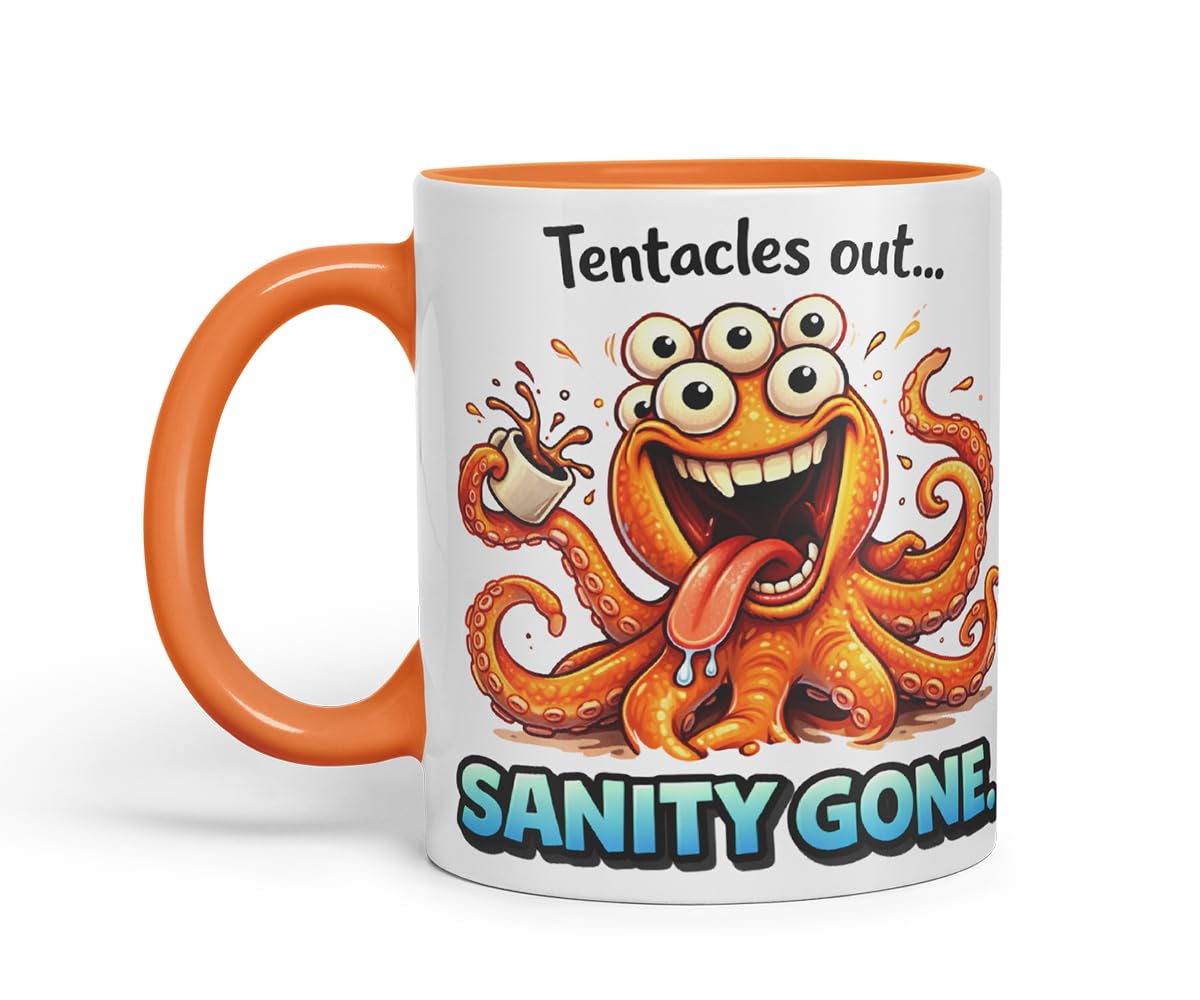 Vixar Tentacles Out Sanity Gone Octopus Coloured Ceramic Mug Cup Gift, 11oz (Black)