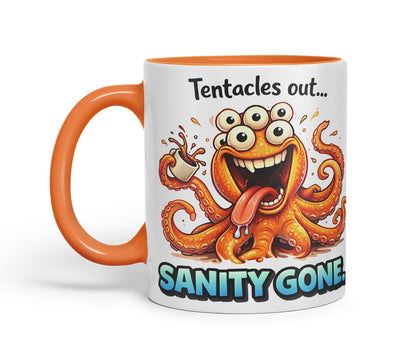 Vixar Tentacles Out Sanity Gone Octopus Coloured Ceramic Mug Cup Gift, 11oz (Black)