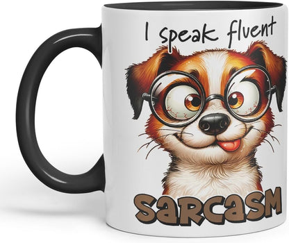 Vixar I Speak Fluent Sarcasm Coloured Ceramic Mug Cup 11oz Funny Sarcastic Gift (Black)