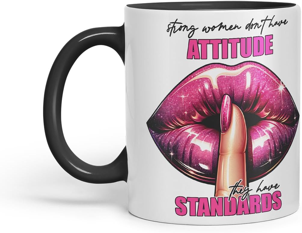 Vixar Strong Women Standards Mug – Coloured Ceramic Mug Cup Gift, 11oz (Black)