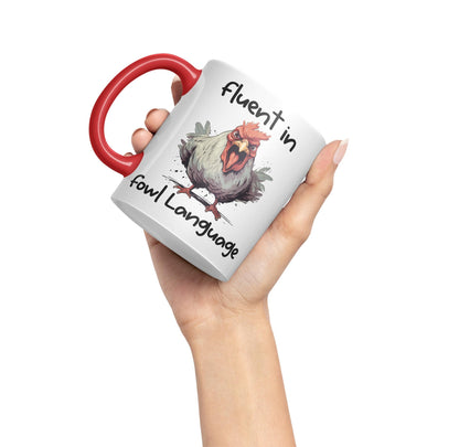 Fluent in Fowl Language Rooster cockerel Joke sarkasm Sarcastic Ceramic Coloured Mug Cup for Tea Coffee Hot Brew 330ml 11Oz Gift