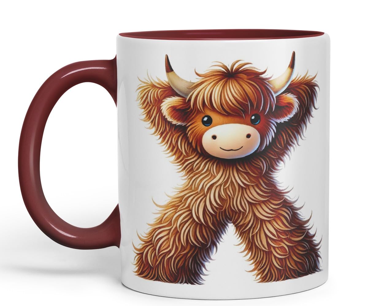 Highland Cow Alphabet Monogram Coloured Ceramic Cup Mug Letter X Rustic Farmhouse Animal Letter Gift V2 11oz (Black)