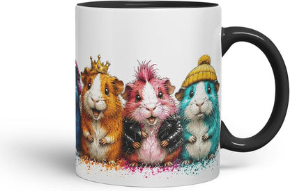 Vixar Guinea Pig Mug – Cute Guinea Pig Animal Coloured Ceramic Mug Cup Gift, 11oz (Black)