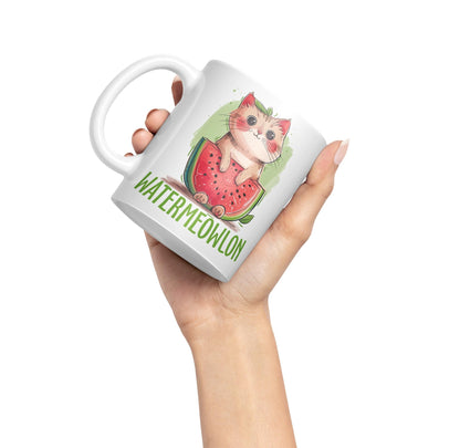 Watermeowlon Watermelon Kitty Cat Joke sarkasm Sarcastic Ceramic Coloured Mug Cup for Tea Coffee Hot Brew 330ml 11Oz Gift