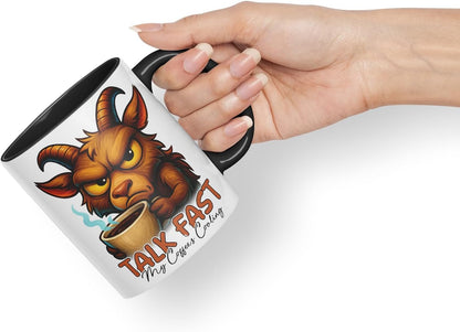 Vixar Talk Fast My Coffee's Cooling Funny Goat Coffee Mug – Coloured Ceramic Mug Cup Gift, 11oz (Black)
