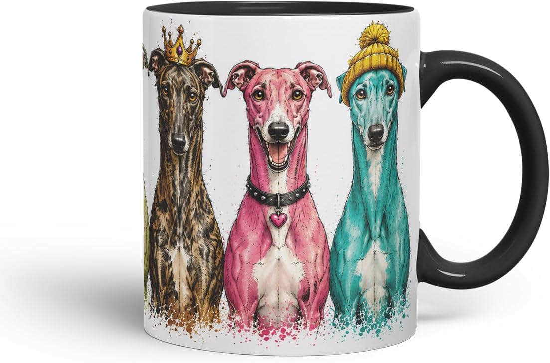 Vixar Greyhound Dog Mug – Cute Greyhound Coloured Ceramic Mug Cup Gift, 11oz (Black)
