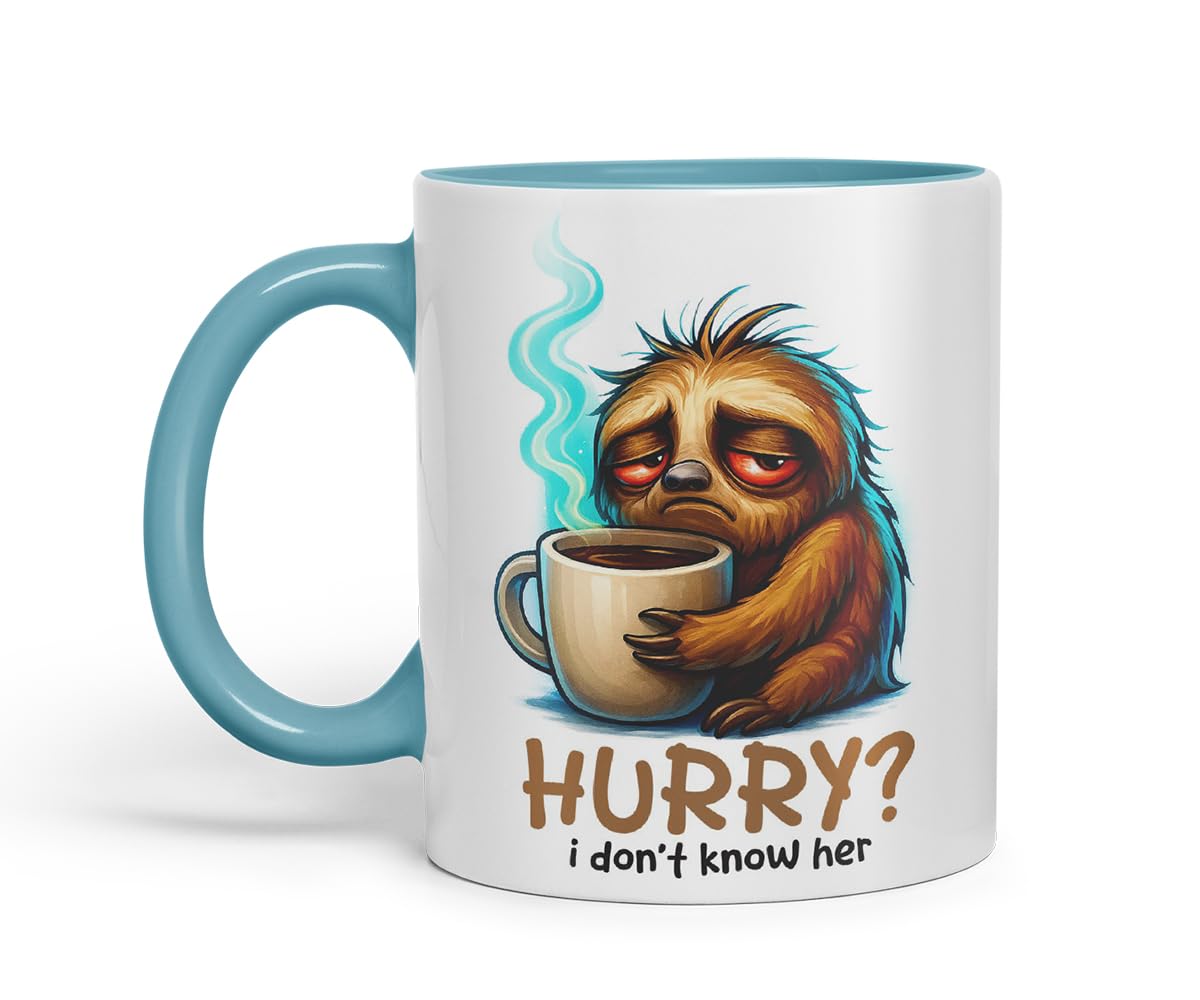 Vixar Hurry I Don't Know Her Funny Sloth Coffee Mug – Coloured Ceramic Mug Cup Gift, 11oz (Black)