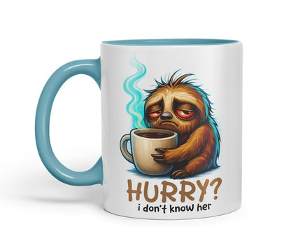 Vixar Hurry I Don't Know Her Funny Sloth Coffee Mug – Coloured Ceramic Mug Cup Gift, 11oz (Black)