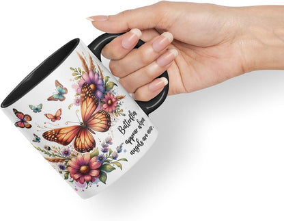 Vixar Butterflies Appear When Angels are Near Coloured Mug Cup Butterfly Floral Memorial Gift 11oz (Black)