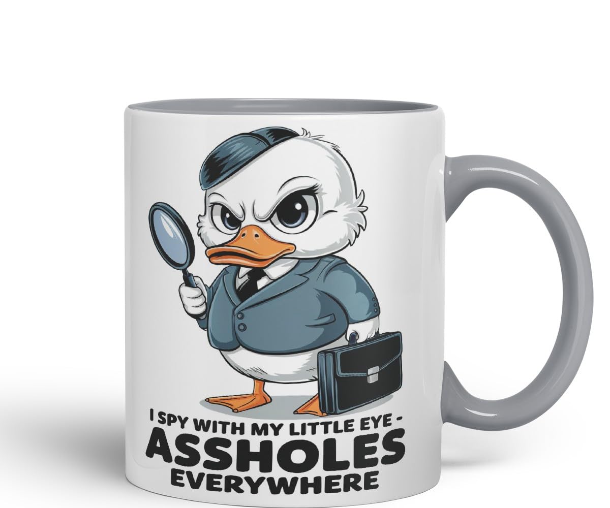Vixar I Spy with My Little Eye Duck Mug – Coloured Ceramic Mug Cup Gift, 11oz (Black)