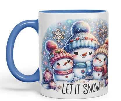 Vixar Let It Snow Cute Snowman Family Coloured Mug Cup Christmas Winter Gift 11oz (Black)