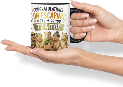 Vixar Congratulations on Escaping! We'll Miss You, Traitor Mug – Funny Coworker Leaving Colleague Goodbye Gift, 11oz (Black)